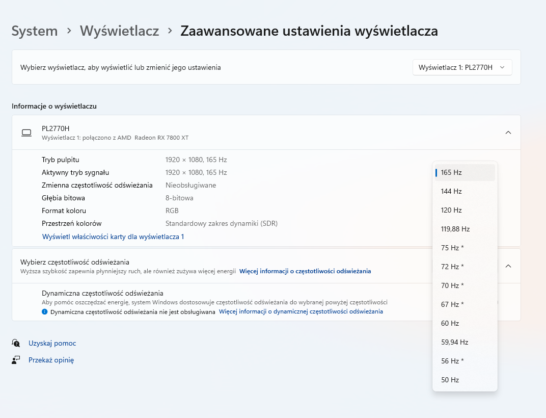 jak ustawić częstotliwość odświeżania monitora