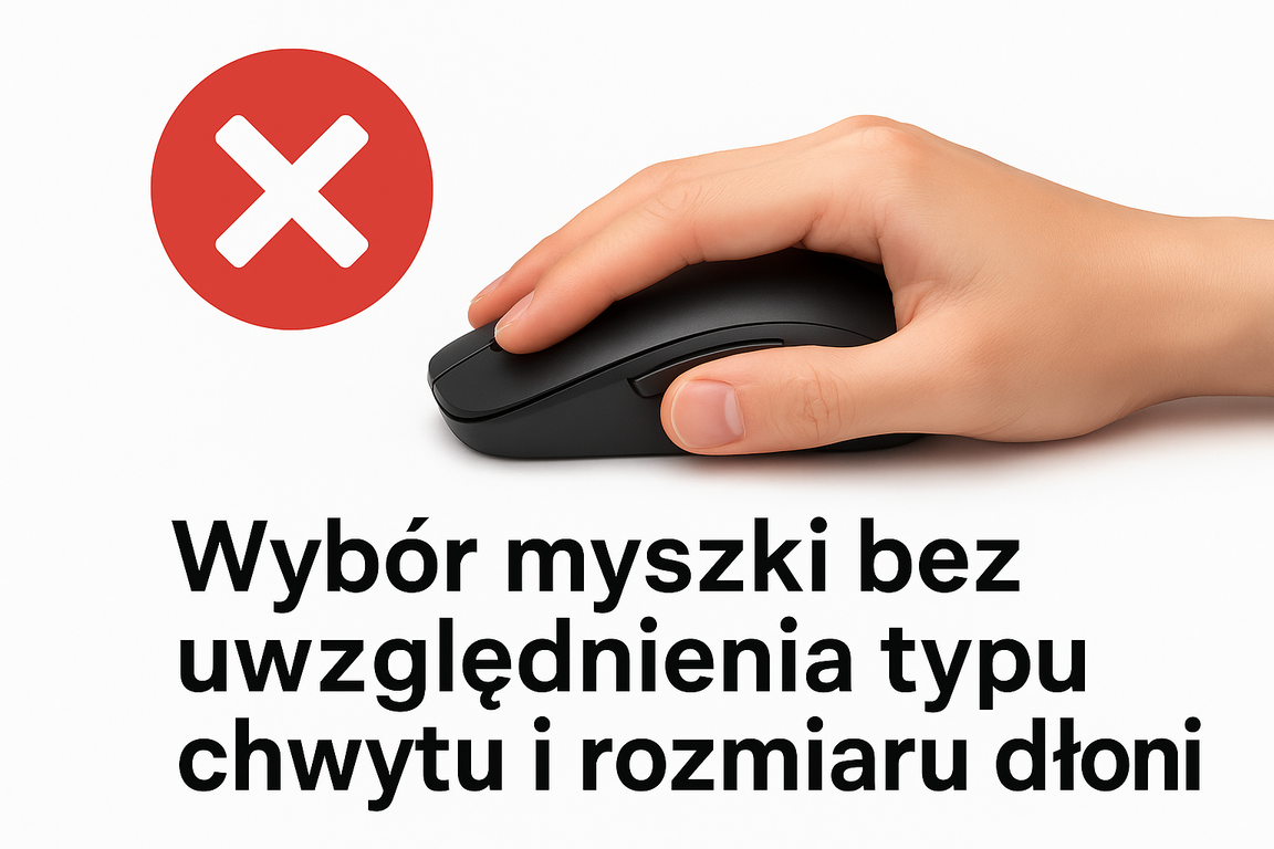 Błąd przy wyborze myszki gamingowej do dużej dłoni – zły chwyt gracza