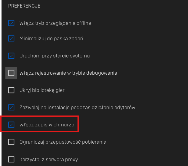 Synchronizacja w chmurze gog