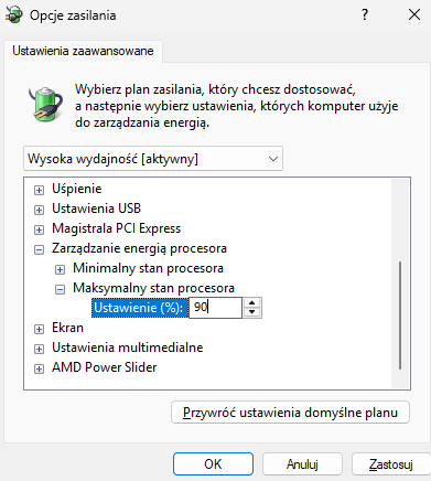 Chłodzenie laptopa - zmiana trybu zasilania