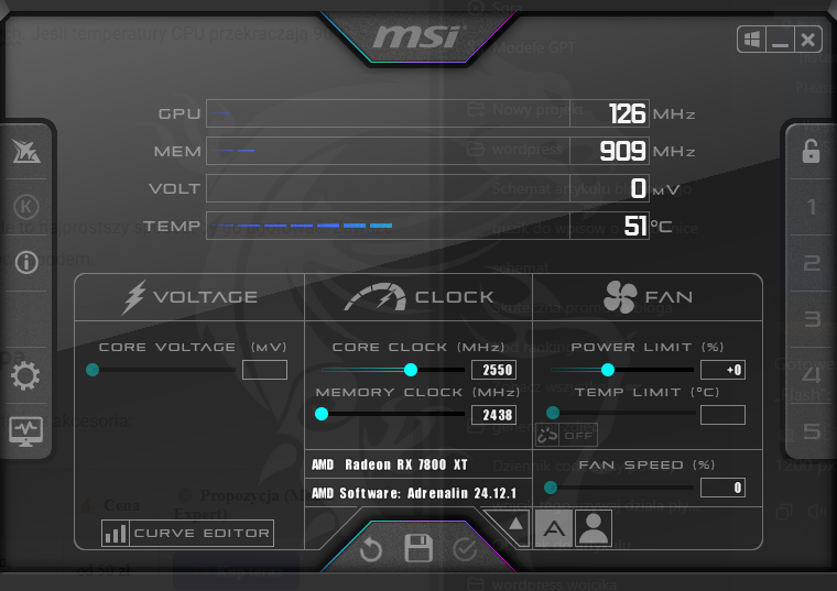 Monitoruj temperatury i reaguj MSI afterburner