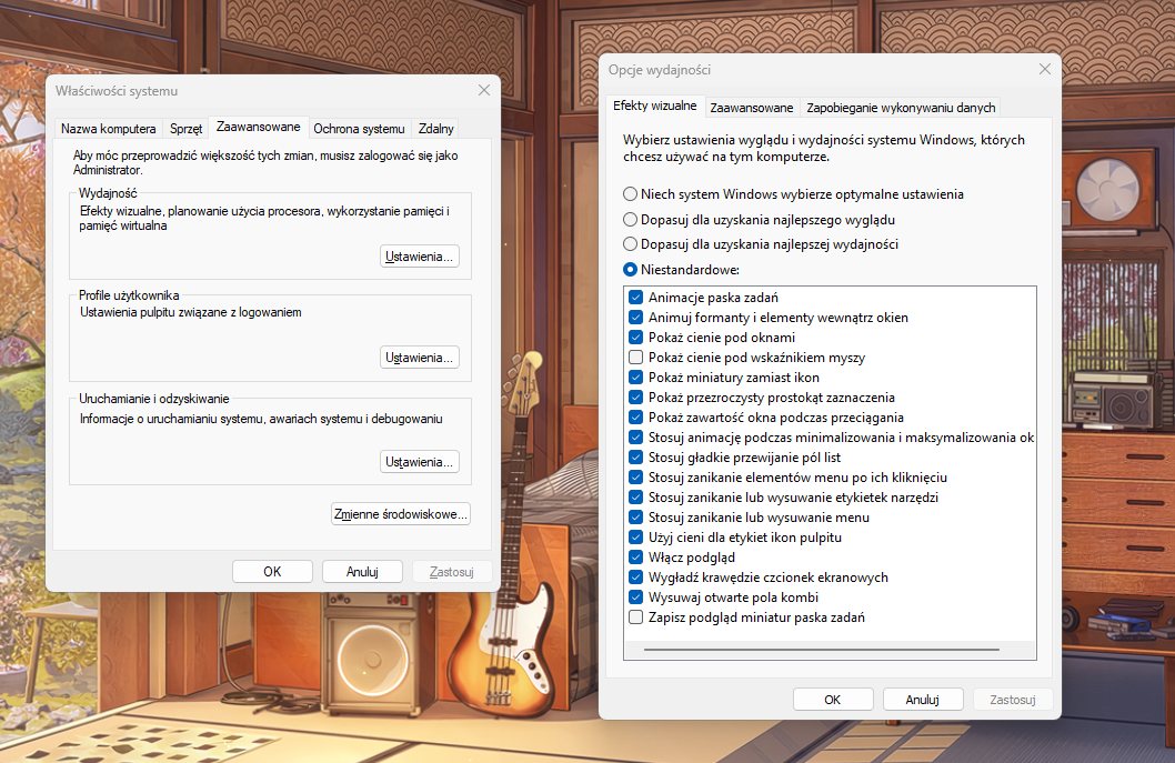 optymalizacja Windows 11- Wyłącz animacje i efekty wizualne